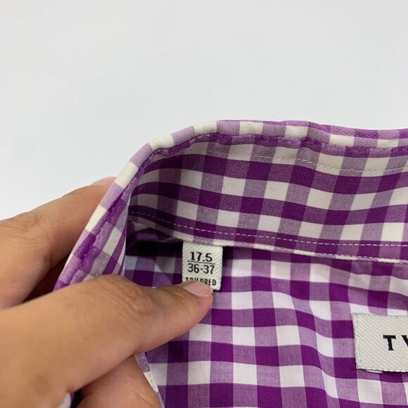 Twillory Shirt Mens 17.5 Hibiscus Purple Cotton Tailored Check Long Sleeve Dress - Picture 4 of 10